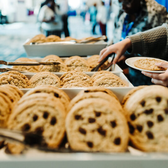 Conference catering detail shot cookies and refreshments at event