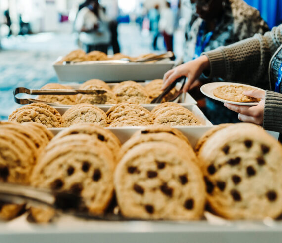Conference catering detail shot cookies and refreshments at event